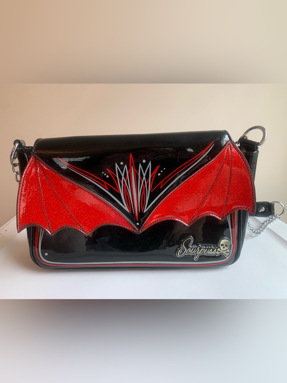 Sourpuss Bat Wing Purse – Hand Pinstriped One-of-a-Kind Custom Piece - Picture 1 of 8